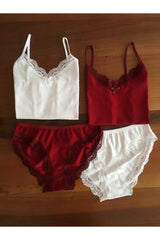 Women's Claret Red White Thread Suspended Athlete Panty Set 2 Pieces - Swordslife