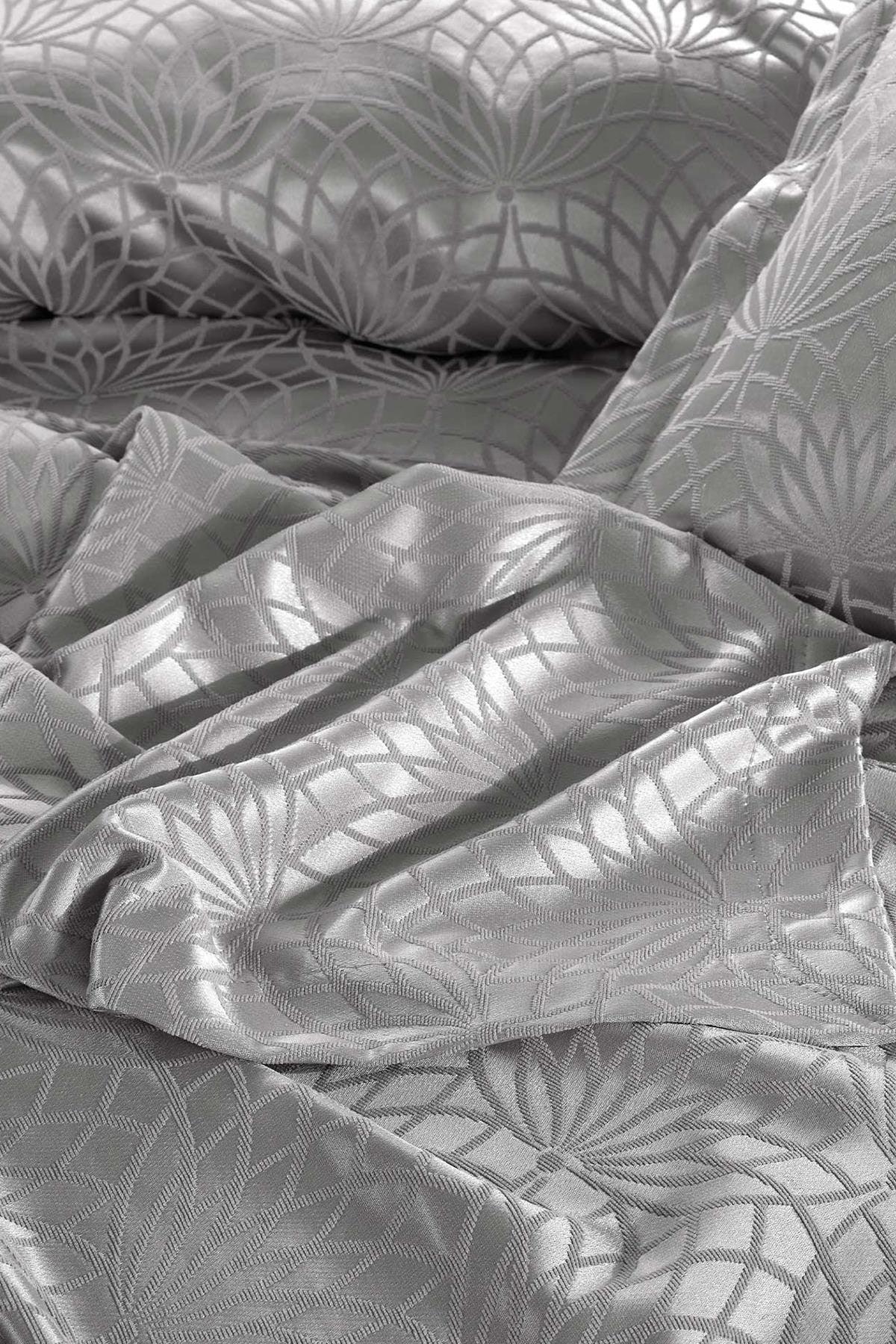 Bedspread Set Double Jacquard Chenille Fabric Garden Silver - Swordslife